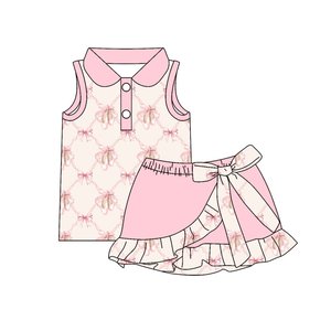 Vestido infantil personalizado GSD3886 con estampado de lazos rosas para niña, vestido de manga corta para bebé, venta al por mayor. - Product Image 4