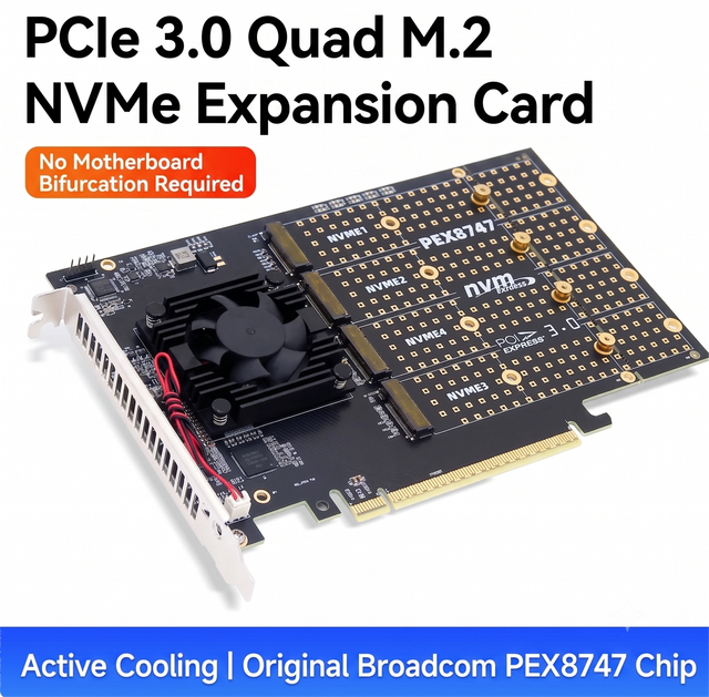 PCIe 3.0 Quad M.2 NVMe Expansion Card-in Stock