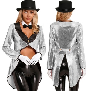 Conjunto de disfraz de mago para mujer, frac con sombrero, cuello con lazo, guantes para cosplay, fiesta temática, juego de rol, actuación en escenario - Product Image 4