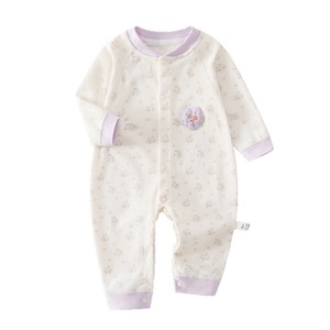 Combinaison pour bébé, printemps-automne, avec de petites fleurs violettes, en coton tricoté pour les nouveau-nés - Product Image 5