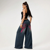 Jeans pour femmes YUANBOFEI, pantalon en denim à jambes larges, broderie tendance, détail en strass, jeans de haute qualité, style streetwear pour femmes