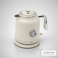 Bouilloire électrique rétro de luxe 1L avec thermomètre analogique intégré pour hôtel