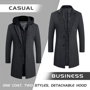 Cappotto Lungo da Uomo con Cappuccio, <span class=keywords><strong>Trench</strong></span> in Lana, Peacoat Coreano, Soprabito Staccabile, Cardigan in Peluche <span class=keywords><strong>Marrone</strong></span>, Abbigliamento Invernale in Lana - Product Image 2