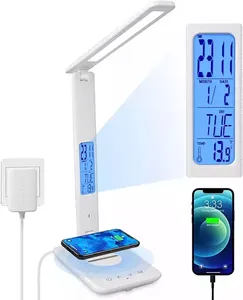 Nouvelle lampe de bureau LED 10W avec chargeur sans fil, bureau à domicile, Dimmable avec Port de charge USB, calendrier intégré TX26C0