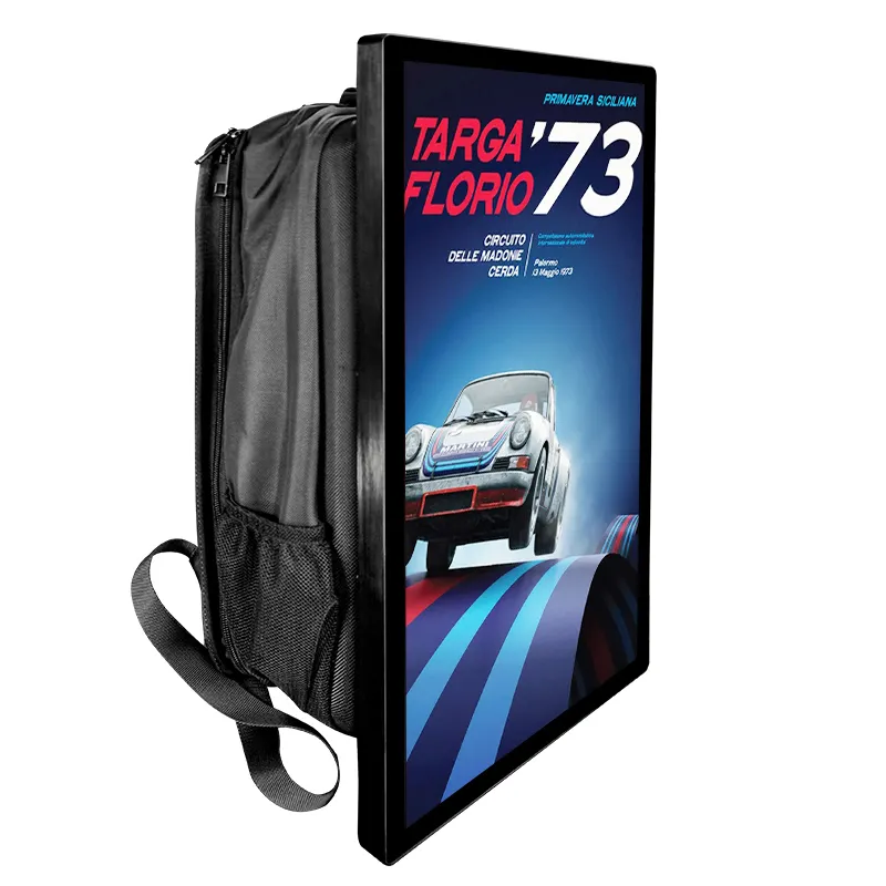 walking billboard 21.5 24 27 32 inch backpack LCD advertising display built-in software portable billboard backpack