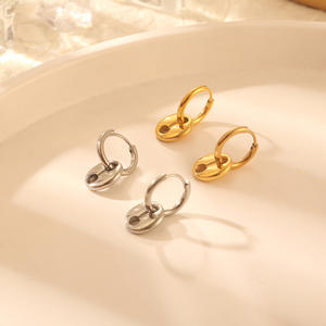 ต่างหูห่วงสแตนเลสสไตล์อเมริกันยุโรปสำหรับผู้หญิงที่ครอบหูดีไซน์หมูเย็นเครื่องประดับเพทายแบบไม่มีสี - Product Image 2