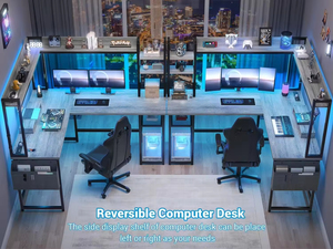 Homerich bán buôn L hình bàn với ổ cắm điện chơi game bàn với ánh sáng LED văn phòng nhà Bàn góc máy tính bảng - Product Image 2