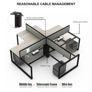 Solución de muebles comerciales Escritorio moderno en forma de L Mesa de oficina modular de 4 plazas - Product Image 5
