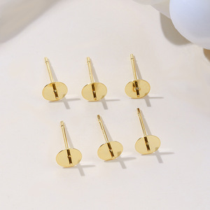 Semi Finished <b>Earring</b> <b>Post</b> 925 Sterling Silver Electroplated 18K Gold Plated Copper Flat Round For <b>Earring</b> Making - Product Image 4