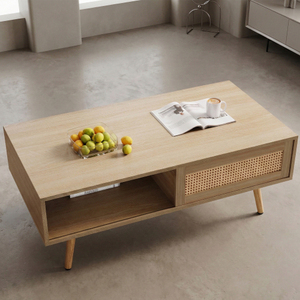 Modern Solid Wood Coffee Table & TV <b>Cabinet</b> Set Sliding Door <b>Storage</b> Adjustable Height Easy Assembly 41.34" + 55.12" Dimensions - Product Image 6