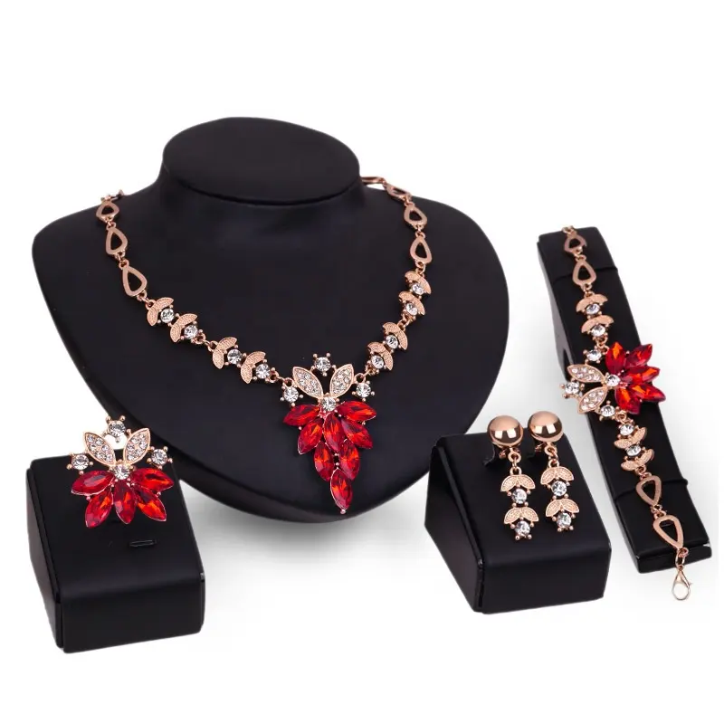 PUSHI braccialetto delle donne dei monili braccialetti di disegno di grandi dimensioni iniziale della collana collana del pendente del fiore rosso della collana e orecchini set