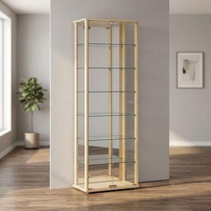 Modern High Quality Wooden Display Cabinet Glass <b>Shelves</b> Doors for Cosmetic Shops Retail Light Brown <b>Mirror</b> Back Cubical Etagere - Product Image 1