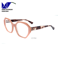 Lunettes anti-lumière bleue hexagonales en acétate, monture tendance, taille 53-20-145, personnalisables OEM, pour adultes unisexes, flexibles, MOQ (10 pièces)