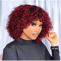 Perruque Bob en cheveux brésiliens bruts doublement étirés, ondulés, fabriquée à la machine, 100% cheveux humains, couleur bordeaux, pour femmes noires