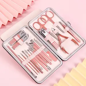 AWK Professional Eco-friendly Ladies 18pcs Boa Qualidade Rosa Manicure Set 16 12 9 pcs Inoxidável Pedicure Care Tools Nail