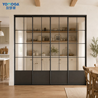 Divisor de Habitaciones de Aluminio con 4 Paneles Corredizos, Vidrio Interior de Doble Acristalamiento Templado, Marco Negro, Tamaño Personalizado, para Dormitorio u Hospital