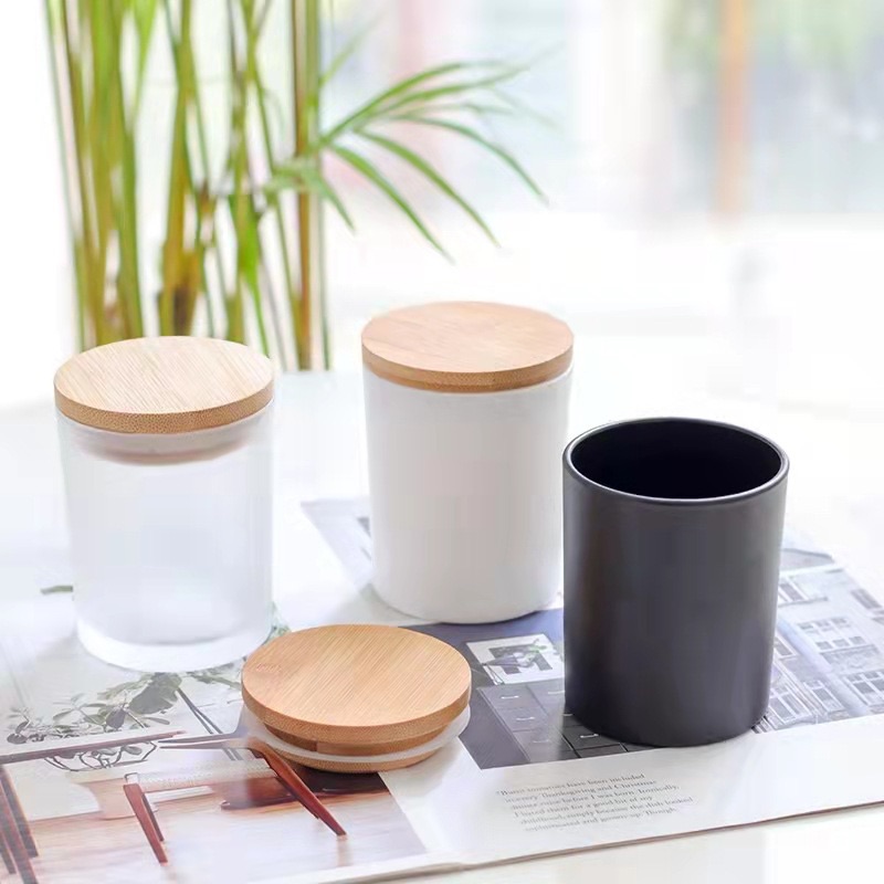 DIY frosted candle cup transparent candle holder empty cup wooden lid candle jar glass container