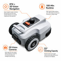 Tondeuse robot sans fil RTK 500m à batterie, vision 3D, évitement d'obstacles par IA, recharge automatique, contrôle par application, pente 22°, IPX6