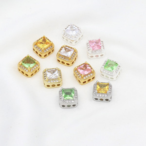 Cuentas cuadradas de circonia cúbica chapadas en oro de 18k con múltiples orificios, accesorios para joyería, para pulseras, collares, bricolaje, D176 - Product Image 1