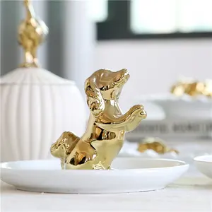 ジュエリーボックスセラミック装身具トレイジュエリーディスプレイトレイ北欧高級ゴールド動物形テーブル装飾