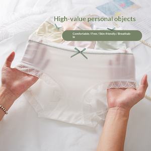 Culotte Hipster Grande Taille en Soie Glacée Effet Seconde Peau, Entrejambe en Coton, Sexy, Sans Traces, avec Nœud en Dentelle, Respirante, Unie, Quotidienne, Été, Taille Mi-Haute - Product Image 2