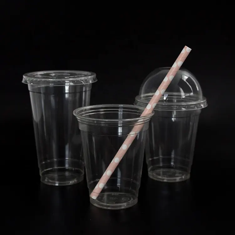 Gelas Minum Dingin Transparan Polos Sekali Pakai dengan Cangkir Plastik PLA Straw Cold Cup PLA 16Oz