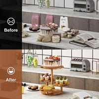 Support de présentation de gâteaux en bois multi-usages à quatre niveaux, design rond classique et écologique, pour le rangement domestique et support de plantes