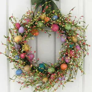 Spring Colorful Easter Egg Ornament Wreath Nodic Artificial Plant Wreaths For Easter Out Door Easter Decoration 2023