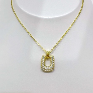 OEM plata 925 silver Classic Round Cut geometric <b>necklace</b> Everyday Wear Jewelry U shaped 14k gold zircon natural stone <b>necklaces</b> - Product Image 2