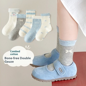 WZ57 2025 Otoño Invierno calcetines para niños pequeños dulces calcetines de tubo de hilo doble clase calcetines de algodón peinado <span class=keywords><strong>sin</strong></span> hueso para niñas - Product Image 2