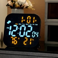 Multifunktionale LED-Uhr zum Aufhängen oder Aufstellen Wetter- und Temperaturanzeige Große Digitale Wanduhr für Zuhause und Büro