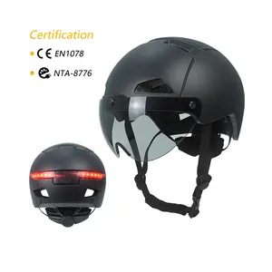 OEM制造商NTA 8776头盔E自行车E踏板车骑手自行车头盔USB可充电发光二极管背光头盔带护目镜