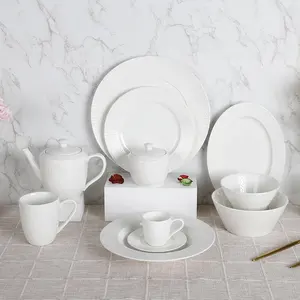 Белый керамический столовый сервиз, фарфоровые столовые сервизы с подносом, тарелкой, чашкой, чайником