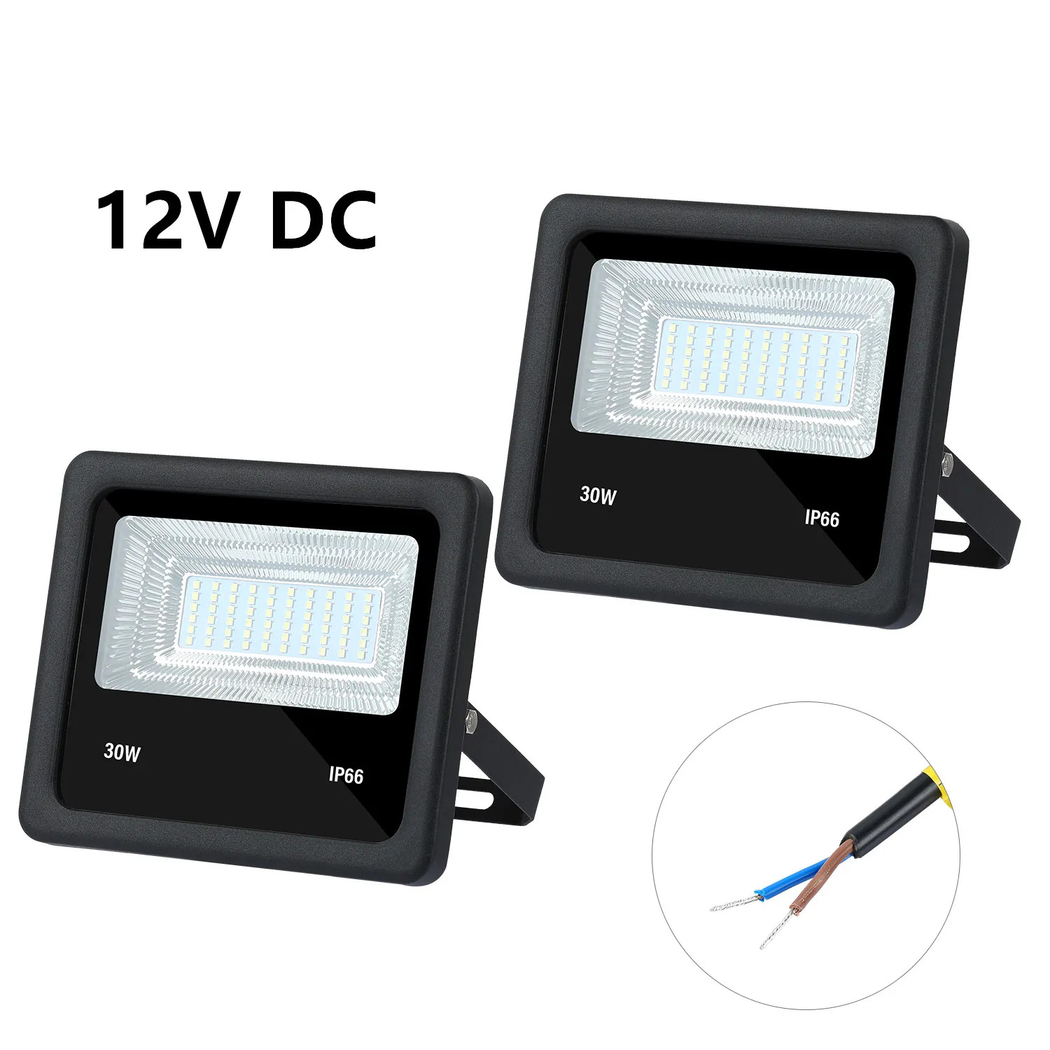 Holofote LED de baixa tensão 12V DC 30W 3000lm 6500K luz de segurança branca luz diurna IP65 para luz solar de quintal luz de jardim