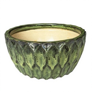 Maceta Redonda de Cerámica con Acabado Cromado, Orificio de Drenaje, Diseño Ecológico, Patrón Cuadrado, para Hogar y Jardín, HG - Product Image 1