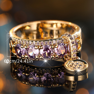 Bague en zircone cubique synthétique violette et transparente de style bohème <span class=keywords><strong>ANGOL</strong></span> pour femme, design ondulé doré, pour fiançailles et mariage - Product Image 4