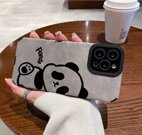 Mignon Panda Impression TPU Suede Cuir Artificiel Téléphone Portable Couverture Arrière pour Iphone 8 X Xr Xs 11 12 13 14 15 16 17 Pro Max