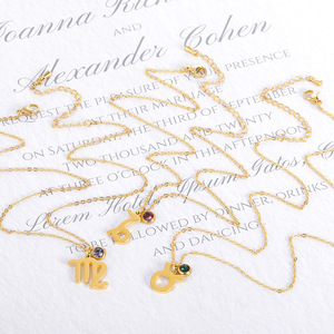 Collier 12 signes du zodiaque porte-bonheur en acier inoxydable, pour femme, chaîne <span class=keywords><strong>avec</strong></span> pendentif en pierre de naissance, plaqué or - Product Image 4
