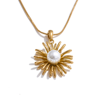 Collier à chaîne tendance JINYOU 147, charme vintage, imitation perle, plaqué or, pendentif fleur marguerite, bijoux collier