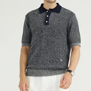 Polo da <span class=keywords><strong>Uomo</strong></span> Personalizzata Estiva a Righe Verticali in Misto Lana Lavorata a Maglia a Costine, Maglietta Polo Elegante per <span class=keywords><strong>Uomo</strong></span> - Product Image 1