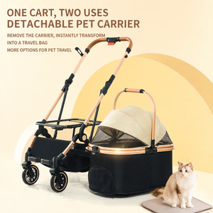 Poussette de transport portable pour chiens et chats, chariot de voyage léger et pliable avec intérieur spacieux et conception détachable - Product Image 6