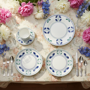 Juego de Vajilla de Porcelana China Mediterránea, Plato de Presentación de Cerámica con Diseño Floral Azul y Verde, Taza de Café de Porcelana para Hotel y Restaurante - Product Image 4