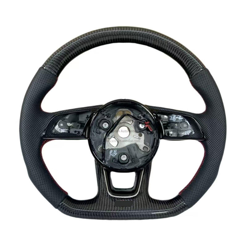 Black Leather+carbon fiber+red stitching