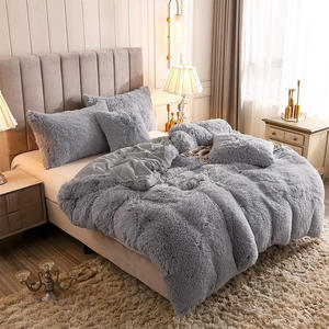 En gros luxe roi/reine taille fausse fourrure velours plaine shaggy vison moelleux peluche literie couette lit housse de couette ensemble de draps - Product Image 3