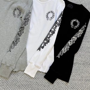 Camiseta de <span class=keywords><strong>manga</strong></span> <span class=keywords><strong>larga</strong></span> para <span class=keywords><strong>mujer</strong></span> Chrome Hearts High Version 25SS de algodón con estampado de flor de herradura y gofre, estilo streetwear - Product Image 2