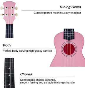 <span class=keywords><strong>Ukelele</strong></span> <span class=keywords><strong>de</strong></span> 21 pulgadas al por mayor: instrumento musical OEM ODM con bolsa, púas y accesorios-<span class=keywords><strong>Ukelele</strong></span> soprano <span class=keywords><strong>de</strong></span> plástico rosa - Product Image 3