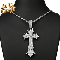 Nouvel ensemble de pendentifs croix style hip-hop avec pierres précieuses taille princesse, en cuivre, unisexe et au look haut de gamme.