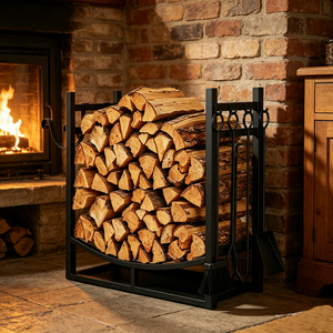 Freestanding Unique <strong>Firewood</strong> Rack with Side Hooks Heavy Duty Metal Log <strong>Storage</strong> for Outdoor Courtyard Fire Pit - Product Image 3