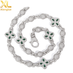 Hop Silver Gold Plated Miami Cuban Necklace <b>Iced</b> <b>Out</b> Flower Four Leaf Clover Diamond Jewelry - Product Image 4