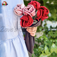 Bouquet de roses artificielles en tissu Zaves 40 cm Rouge et rose Fait à la main Cadeau éternel pour la Saint-Valentin pour petite amie